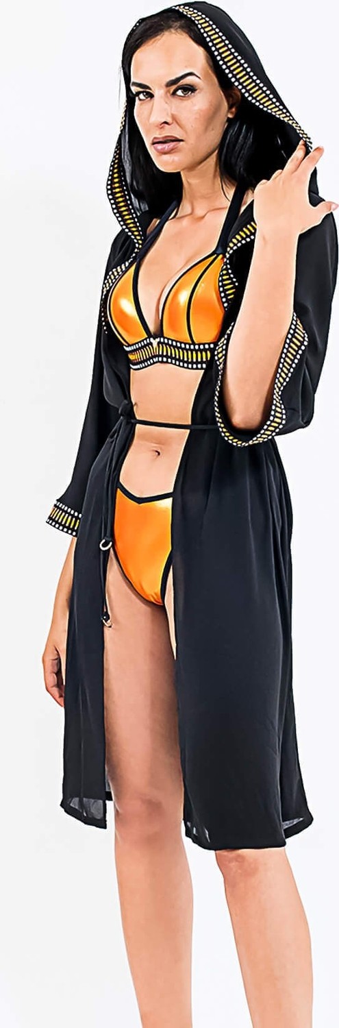 Med Maroco Kapüşonlu Pareo Kimono Siyah görsel 2