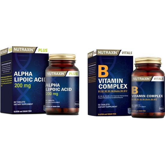 Nutraxin Alfa Lipoik Asit 200 Mg 60 Tablet + B1, B2, B3, B5, B6, B12 ve Biotin Içeren B Vitamin Complex 60 Tablet