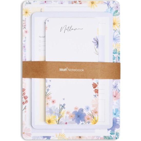 Matt Notebook Çiçekler Masaüstü Planlayıcı Set Lila 3'lü
