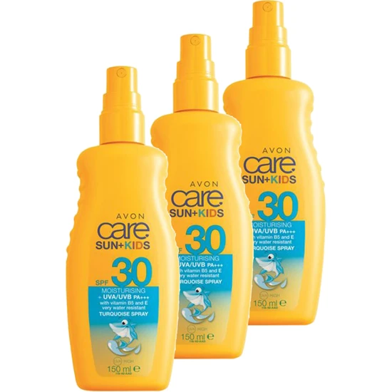 Avon Care Çocuklar Için Turkuaz Renkli Güneş Spreyi SPF30 150 Ml. Üçlü Set