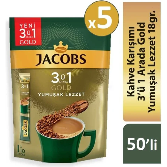 Jacobs 3ü1 Arada Gold Kahve Karışımı Yumuşak Lezzet 50'li