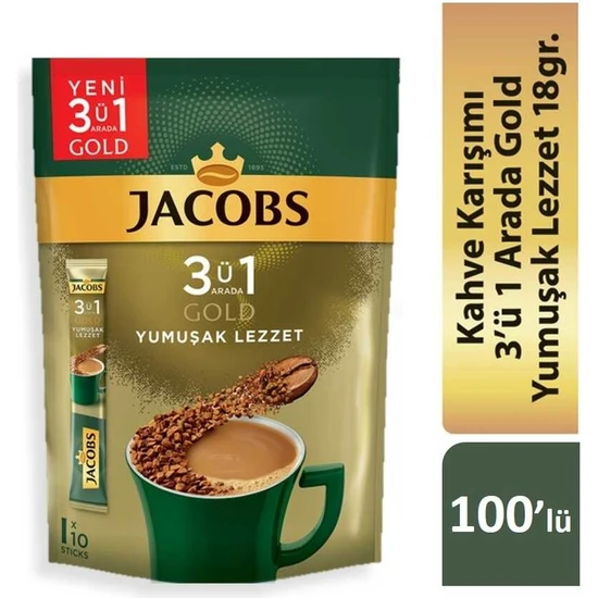 Jacobs 3ü1 Arada Gold Kahve Karışımı Yumuşak Lezzet 100'LÜ