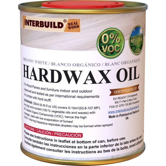 INTERBUILD REAL WOOD Interbuild Hardwax Oil (0%) Voc 250 ml Mobilya ve Ahşap Tezgah Yağı, Organik Beyaz