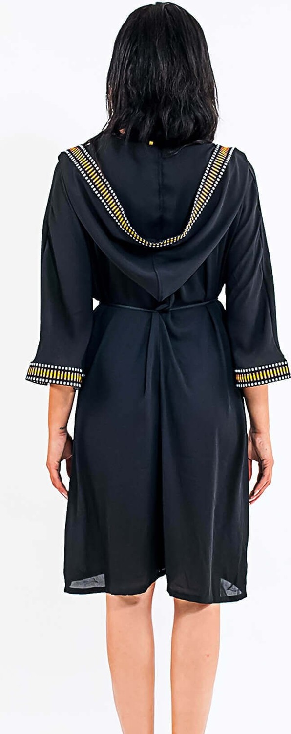 Med Maroco Kapüşonlu Pareo Kimono Siyah görsel 3