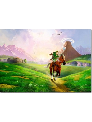 Cakatablo Ahşap Tablo  Zelda Ocarina Efsanesi ve Koşan At Görseli