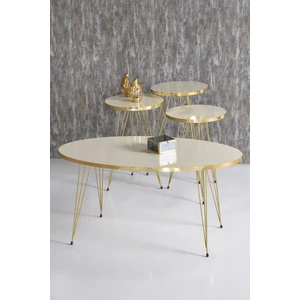 Gold Falez Zigon Sehpa ve Orta Sehpa Elips Set Gold Tel Krem