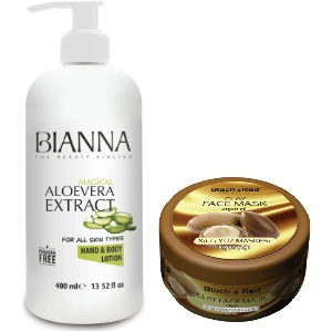 Bıanna Aloevera El ve Vücut Losyonu 400ML + Black & Red Killi Yüz Maskesi Argan 400GR