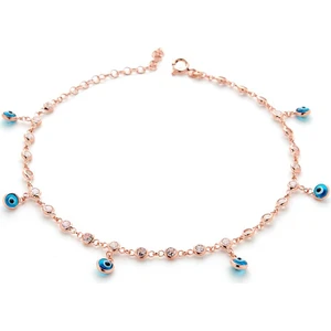 Gümüş Rose Renk Nazar Boncuklu Halhal