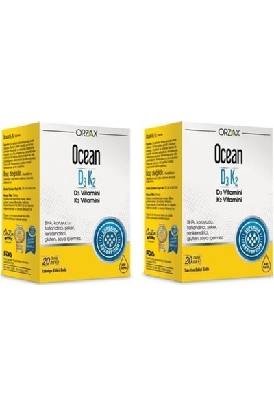 Orzax Ocean D3K2 Vitamin Damla 20 ml (2 Adet)