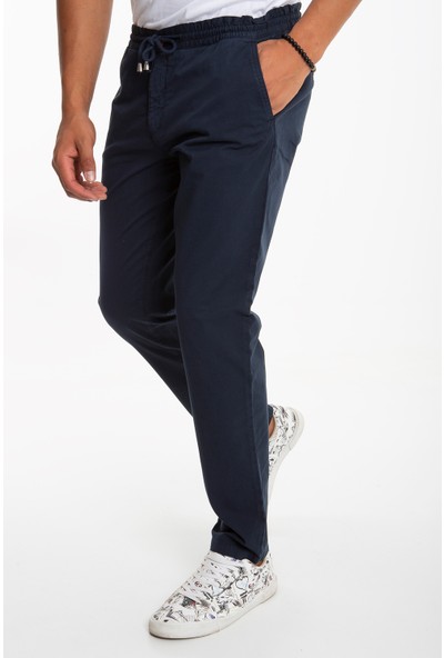 Fitz Roy Erkek Lacivert Beli Lastikli Ip Bağlanmalı Modern Fit Pantolon Mirror