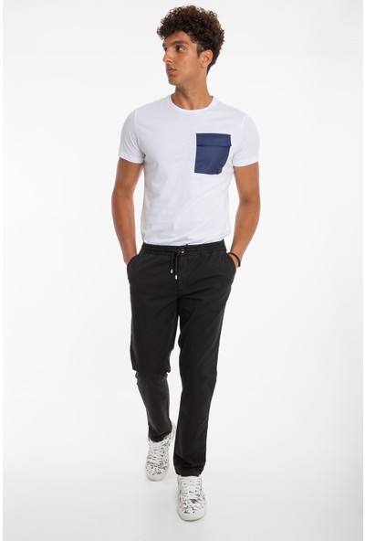 Fitz Roy Erkek Siyah Beli Lastikli Ip Bağlanmalı Modern Fit Pantolon Mirror