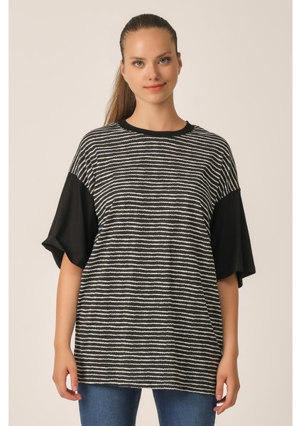 Çizgili Oversize T-Shirt (UN-70417)