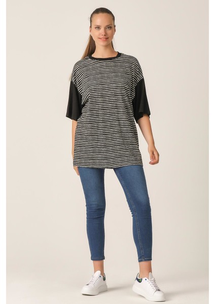 Çizgili Oversize T-Shirt (UN-70417)