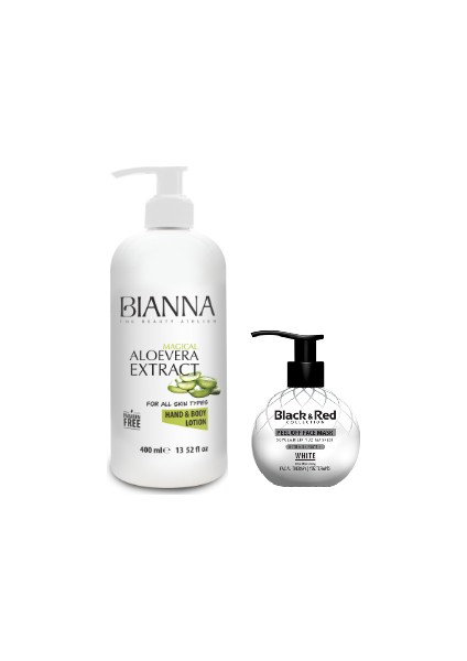 Bıanna Aloevera El ve Vücut Losyonu 400ML + Black & Red Soyulabilir Yüz Maskesi Beyaz 250 ml