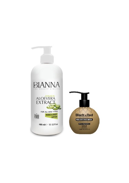 Bıanna Aloevera El ve Vücut Losyonu 400 ml + Black & Red Soyulabilir Yüz Maskesi Gold 250 ml