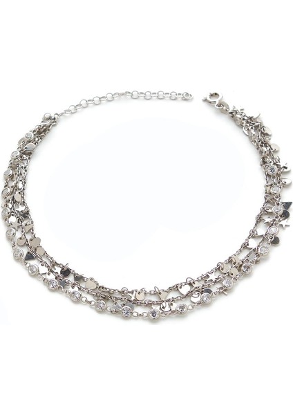 Gümüş Zirkon Taşlı Yıldızlı Halhal