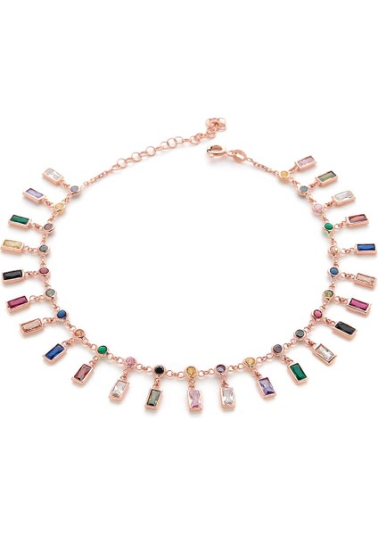 Gümüş Rose Renk Renkli Zirkon Taşlı Halhal