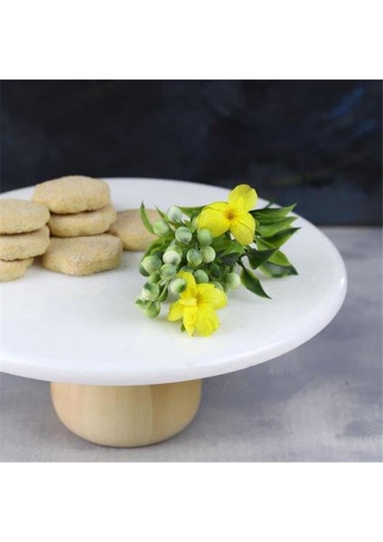 Mermer 28 cm Ahşap Ayaklı Beyaz Yuvarlak Sunum Tabağı modelleri