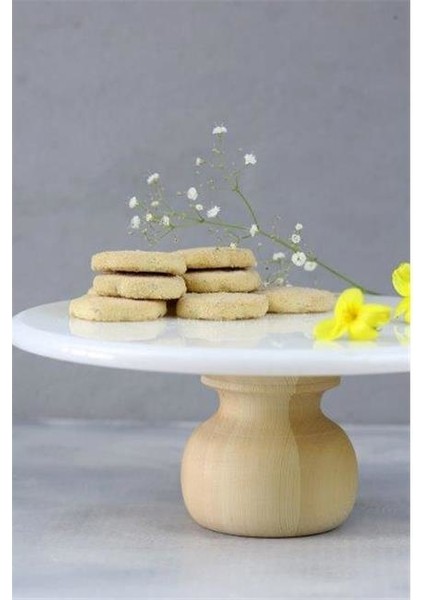 Mermer 28 cm Ahşap Ayaklı Beyaz Yuvarlak Sunum Tabağı fırsatları