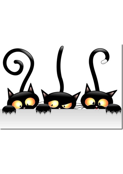 Cakatablo Ahşap Tablo Komik Üç Kedi Görseli