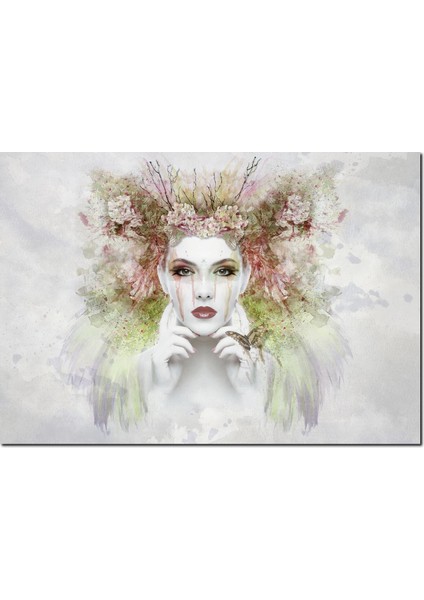 Cakatablo Ahşap Tablo Organik Yüzlü Kadın Suluboya