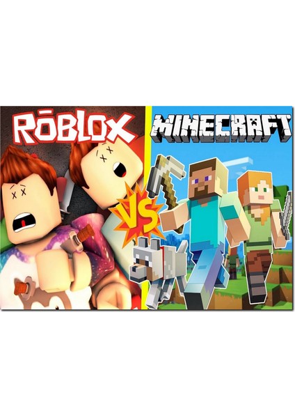 Cakatablo Ahşap Tablo Roblox ve Minecraft Çizgi Film Görseli