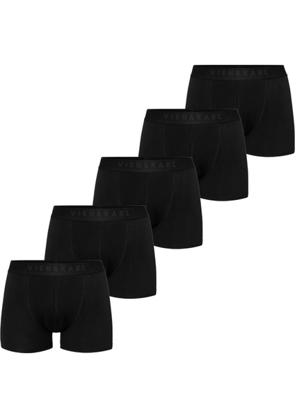 Erkek Siyah 5'li Paket Düz Likralı Boxer Şort