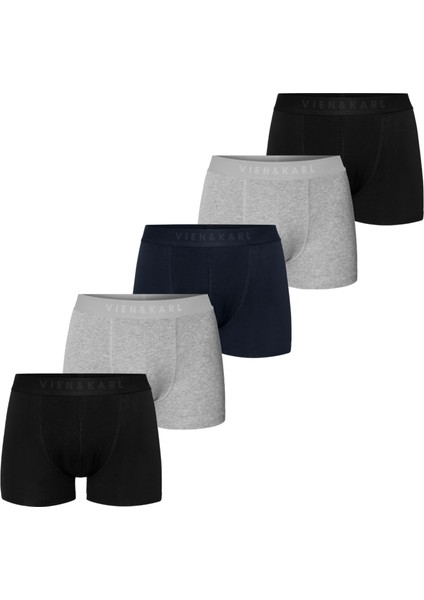 Erkek Siyah Gri Lacivert 5’li Paket Düz Likralı Boxer Şort