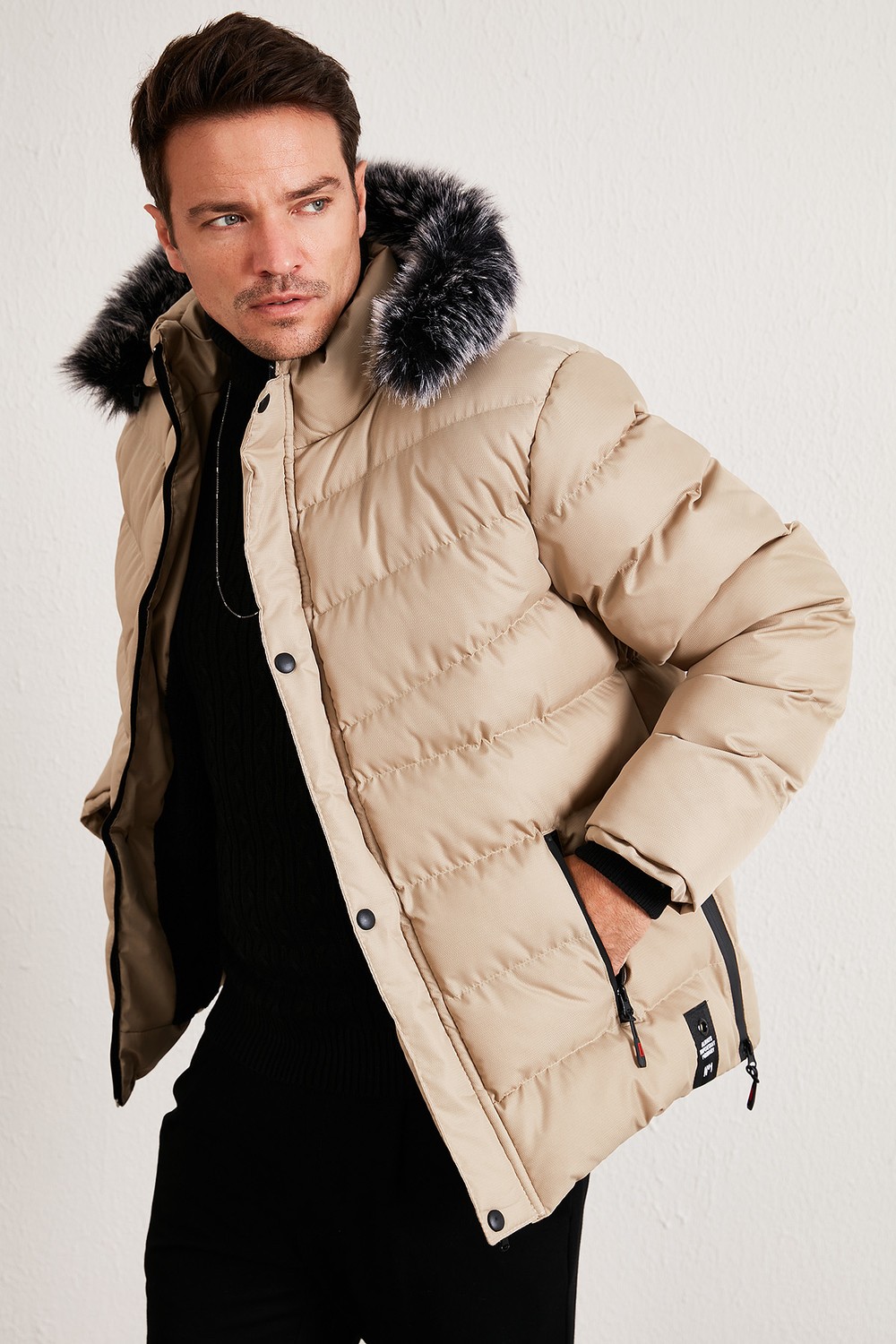 Buratti Slim Fit Suni Kürklü Peluş Astarlı Çıkarılabilir Kapüşonlu Şişme Mont Erkek Mont 5761080 B görsel 4