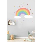 Sticker Sepetim Soft Gökkuşağı Bulutlar ve Renkli Yıldızlar Çocuk Odası Duvar Sticker