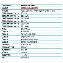 400V 20 Kvar Trifaze Kondansatör
