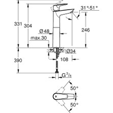 Grohe Bauedge Tek Kumandalı Lavabo Bataryası 
xl-Boyut 23761001
