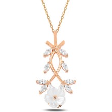 Takıhan Baget Taşlı Manolya Çiçeği Gümüş Kolye