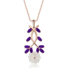 Takıhan Şık Tasarımlı Mor Taşlı Çiçek Gümüş Kolye Rose Renk