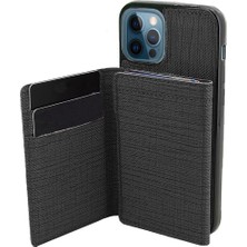 CoverZone iPhone 12 Pro Mıknatıslı Ayrılabilen 6 Gözlü Kartlık Kumaş Desen Kılıf Siyah