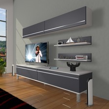Decoraktiv Eko 5 Mdf Std Krom Ayaklı Tv Ünitesi Tv Sehpası Beyaz Antrasit