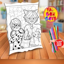 Asilmeydan Uğur Böceği ile Kara Kedi Çocuk Boyama Puzzle Tablo-Coloring
