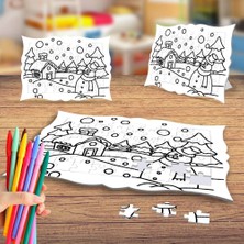 Asilmeydan Karlı Bir Kış Günü Boyama Puzzle Tablo Çocuk Eğitici Yapboz