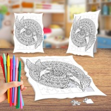 Asilmeydan Desenli Çark ve Kuşlar Boyama Puzzle Tablo Çocuk Eğitici Yapboz
