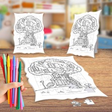 Asilmeydan Ağaç Ev Manzarası Boyama Puzzle Tablo Çocuk Eğitici Yapboz