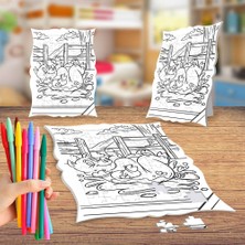 Asilmeydan Çamuda Oynayan Domuzcuk Boyama Puzzle Tablo Çocuk Eğitici Yapboz