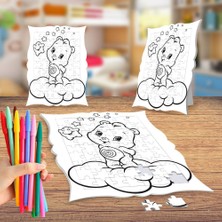 Asilmeydan Bulut Üstünde Ayıcık Boyama Puzzle Tablo Çocuk Eğitici Yapboz