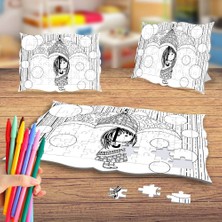 Asilmeydan Şemsiyeli Küçük Kız Boyama Puzzle Tablo Çocuk Eğitici Yapboz