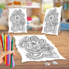 Asilmeydan Çiçek Desenli Mandala Boyama Puzzle Tablo Çocuk Eğitici Yapboz