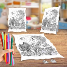 Asilmeydan Desenli Kadın ve Hayvan Boyama Puzzle Tablo Çocuk Eğitici Yapboz