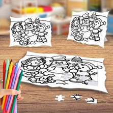 Asilmeydan Kardan Adam ve Çocuklar Boyama Puzzle Tablo Çocuk Eğitici Yapboz