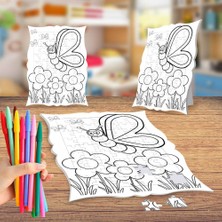 Asilmeydan Çiçek Arasında Kelebek Boyama Puzzle Tablo Çocuk Eğitici Yapboz