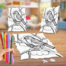 Asilmeydan Ağaç Dalı-Minik Serçe Boyama Puzzle Tablo Çocuk Eğitici Yapboz
