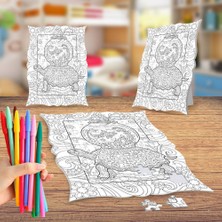 Asilmeydan Desenli Kaplumbağa ve Balık Boyama Puzzle Tablo Çocuk Eğitici Yapboz