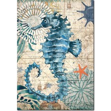 Cakatablo Ahşap Tablo Harita Zeminli Deniz Atı Yıldızı Görseli